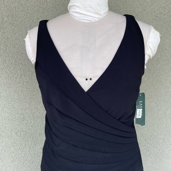 NEW Lauren by Ralph Lauren pleated black faux wrap dress - Picture 4 of 8